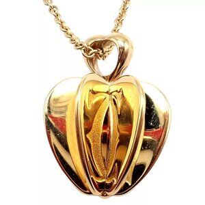 Rare! Cartier 18k Yellow Gold Double C 3D Apple Pendant Chain Necklace